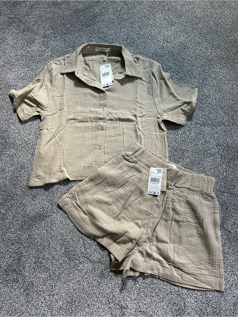 MNG Neutral Gauze Button-Up Shirt & shorts